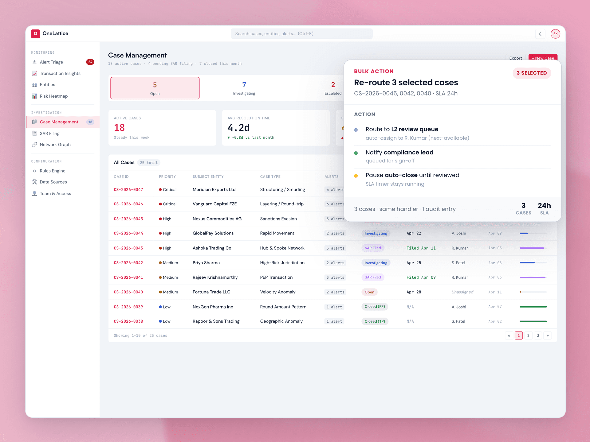 Work every case from one queue, from intake to closure.